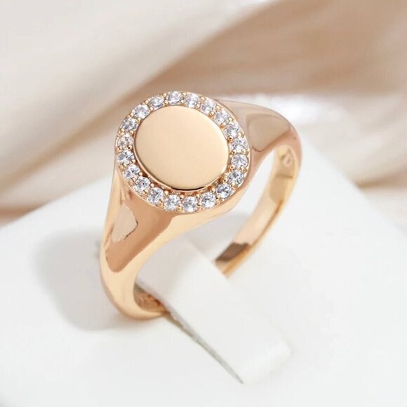 Jewelry - NWT Oval Signet Ring Sz. 8 14K Rose Gold Plated Cubic Zirconia Academia